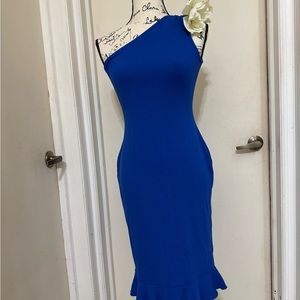 Duiah One-Shoulder Royal Blue Dress with Ruffle